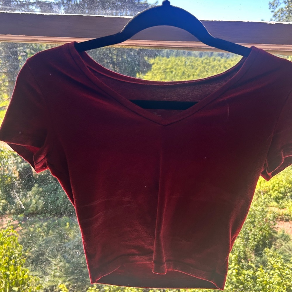 Wild Fable Red V-Neck Short Sleeve Tee
